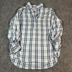 Ridgecut Plaid Henley Shirt Women XL Blue Green Excellent Roll-Tab Workwear